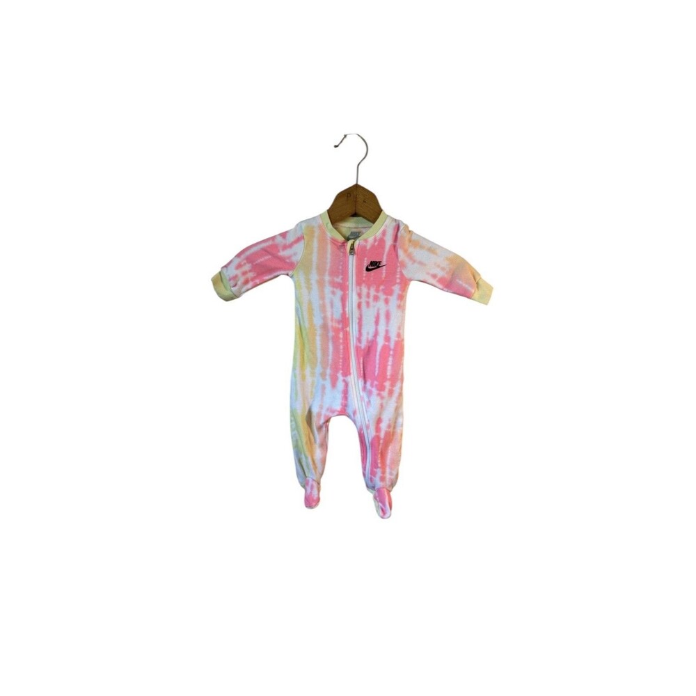 NIKE Baby Zip Up Outfit Tie Dye 6 Months Streetwear 80s Retro footed Pink Yellow